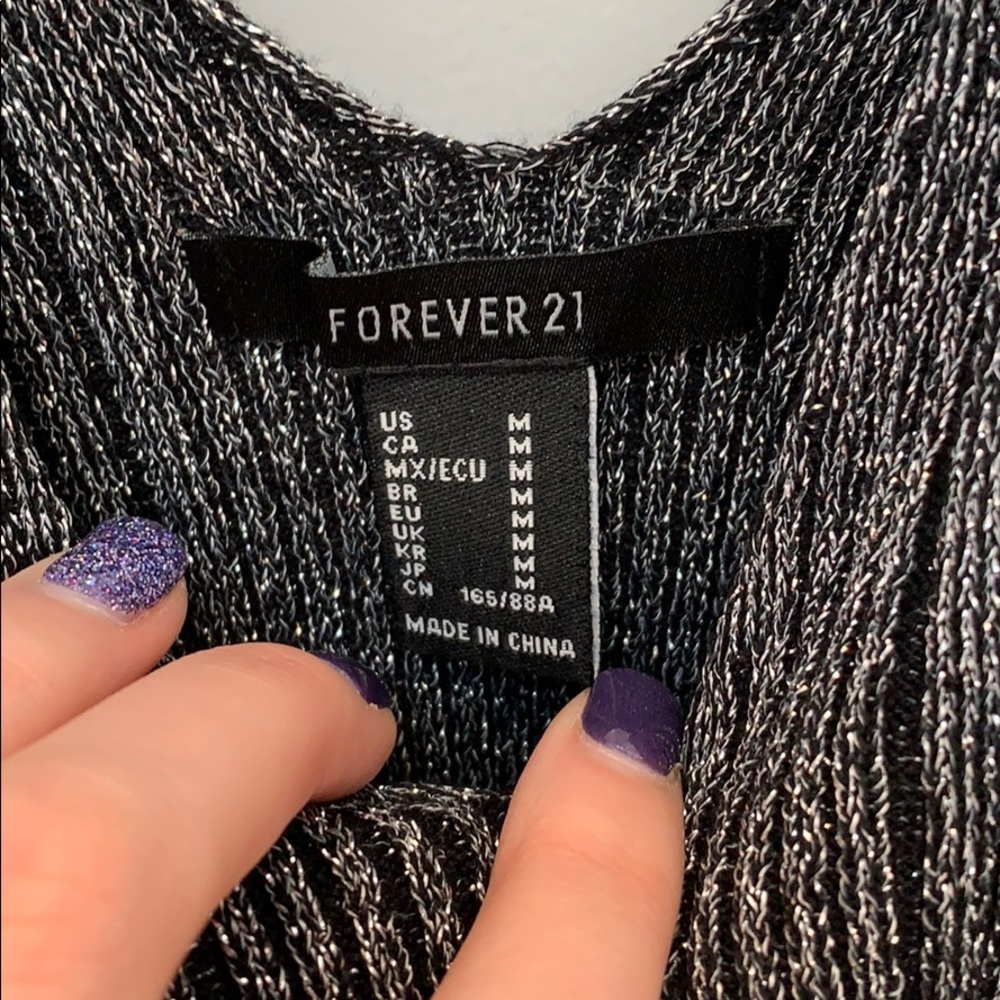 Forever 21 Shiny Black Metallic Knit Tank Crop Top - Picture 5 of 6